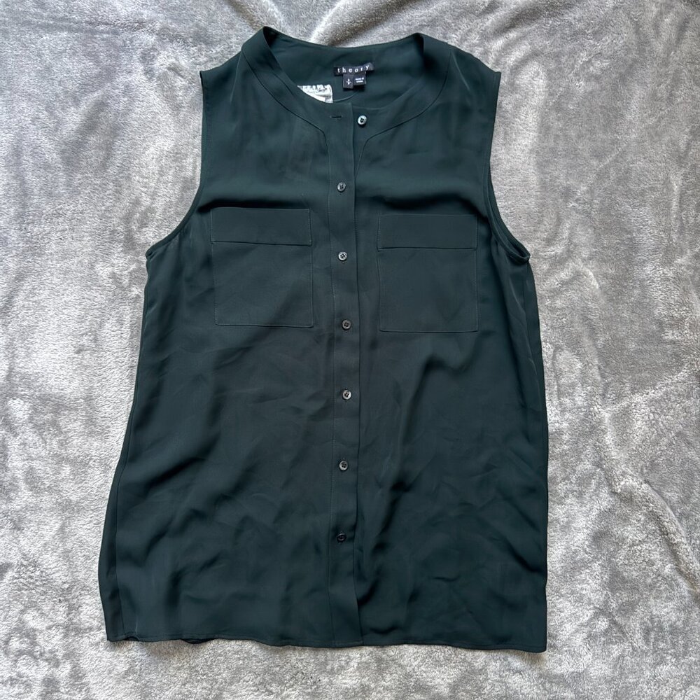 NWT Theory Hetalla Forest Green Sleeveless Blouse Tank